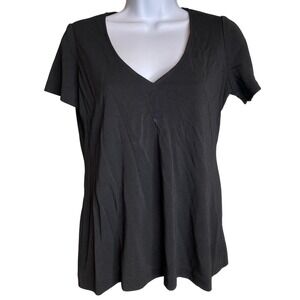 Liz Lange Maternity Womens Black Short‎ Sleeve Top Sz 2 V Neck Stretchy Basics